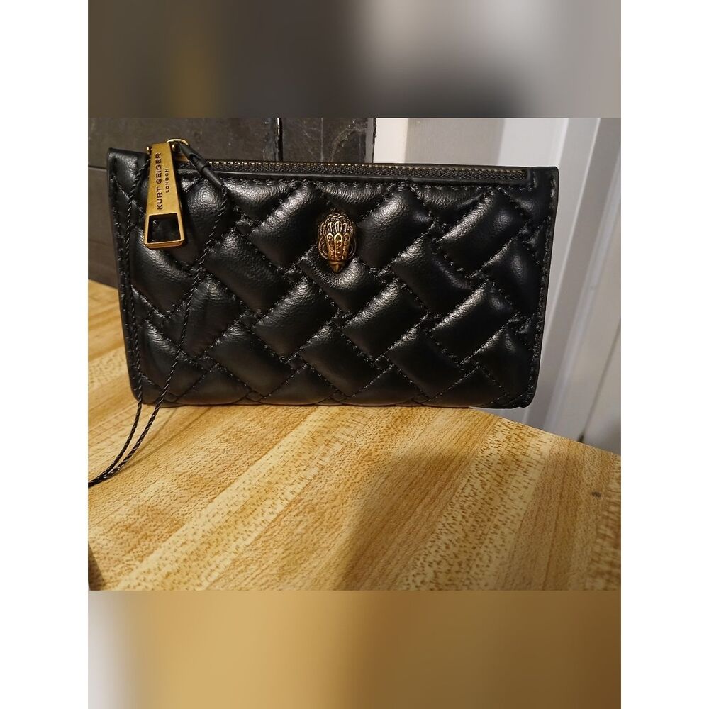 Kurt Geiger Black Quilted Leather Wallet with Gold Hardware